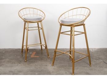 (51) Two Harry Bertoia Inspired Gold Metal Wire-Frame Space Barstools