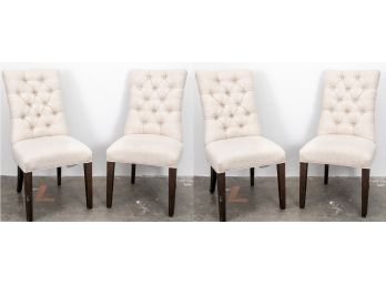 (72) Four Tufted Button Taupe Restoration Hardware Dining Chairs