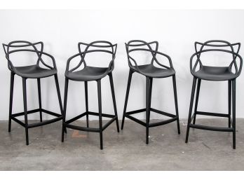 (74) Set Of Four Entangled Molded Outdoor Counter Stools In Black