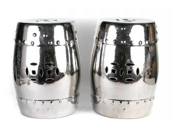 (11) Safavieh Modern Ming Silver Ceramic Accent Stool