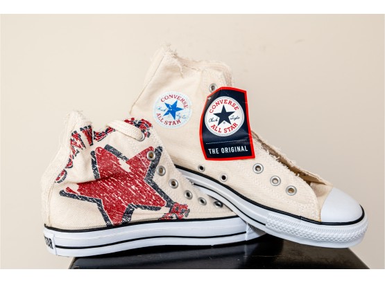 CONVERSE All Star High Top White With Red/Blue Star Size 9 Men- BRAND NEW  - One Pair