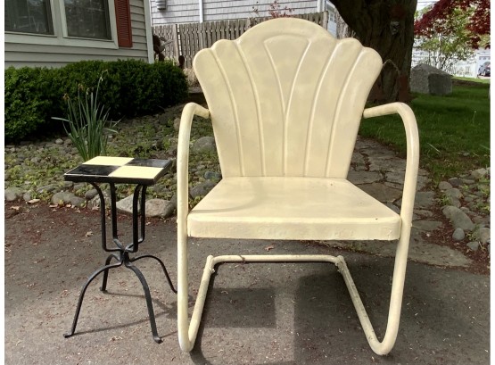 Vintage Tulip Metal Garden Chair And Tile Top Table