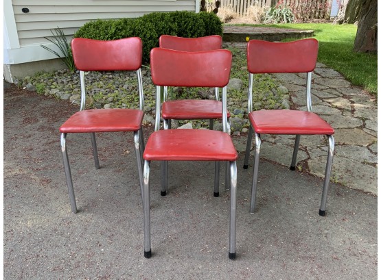 Four Heywood Wakefield Vinyl And Chrome Dining Chairs
