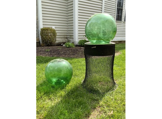Two Green Glass Gazing Balls