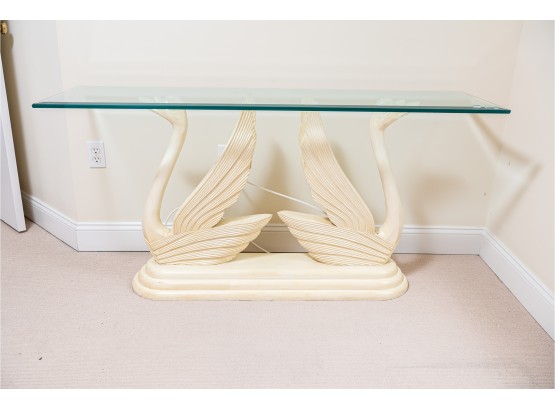 Swan Based Glass Top Console Table