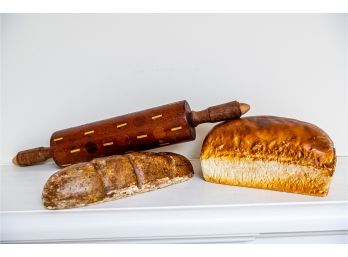 Faux  Bread Made From Papier Mache And Rolling Pin