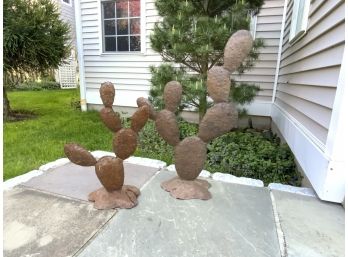 Two Metallic Cacti Sculptures