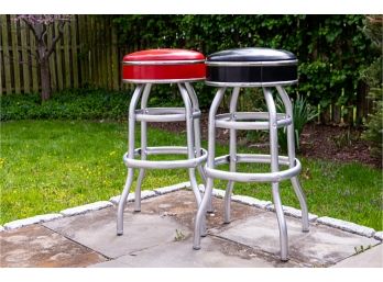 Two Vintage Chome And Vinyl Barstools