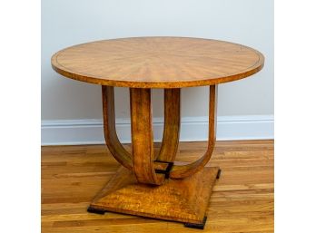 Beautiful Burled Wood Parquet Topped Table With Bent Wood Base