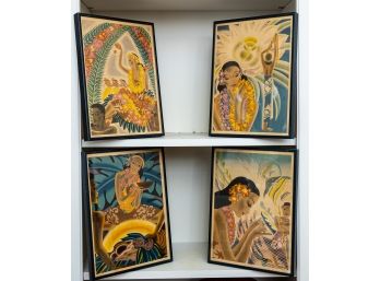 Four Framed Prints Of Polynesian Women