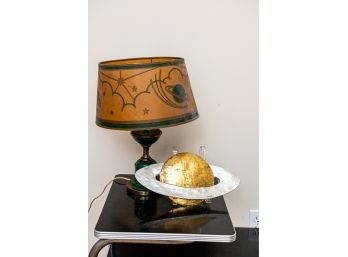 Metallic Vintage Lamp And A Plaster Saturn Wall Art