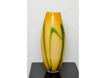 Yellow And Green Murano-esque Art Glass Vase