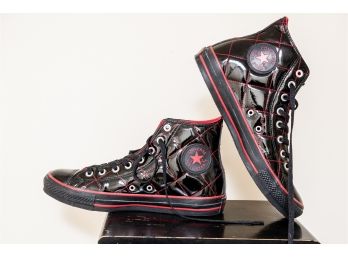 CONVERSE All Star High Top Black And Red Quilted Patent Leather Size 9 Men - One Pair