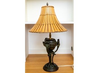 Antique Metal Lamp With Ratan Shade