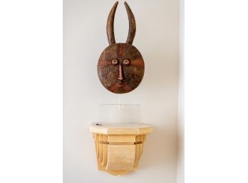 Animal Tribal Mask On A Lucite Stand And MCM Shelf