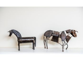 Two Metallic Horse Sculptures
