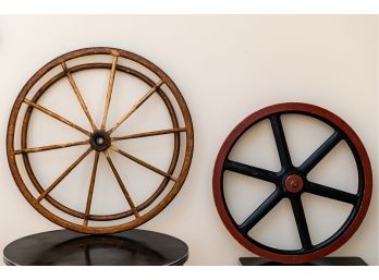 Two Vintage Wooden Wheels