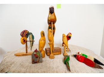 Wooden Parrot Collection Carved & Painted