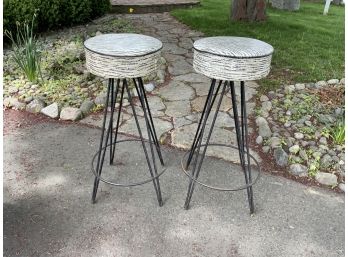 Two Round Vinyl And Metal Bar Stools