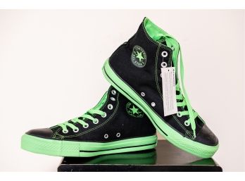 CONVERSE All Star High Top Black And Neon Green Size 9 Men - BRAND NEW - One Pair