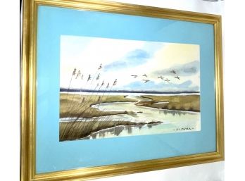 Peaceful Watercolor Painting Of Marsh By DL MAYER