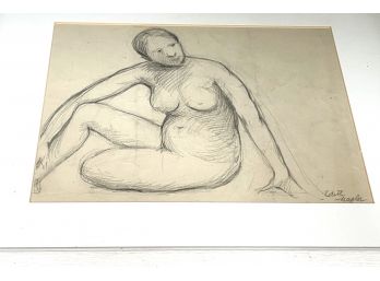'Drawing Of Nude Woman' Signed Edith Nagler Nude Pencil Sketch