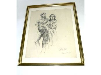 Framed Andre Sable Drawing American Gothic Provincetown