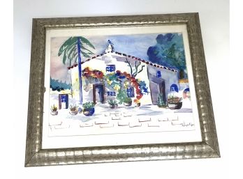 Signed Artist Margie Nye Watercolor Spanish Mission House