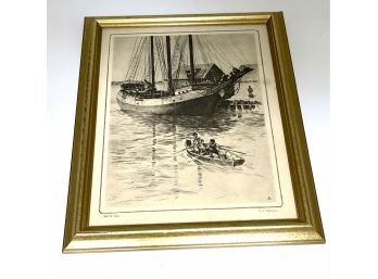 Vintage Etching R. H. Palenskie 'Out To Sea'