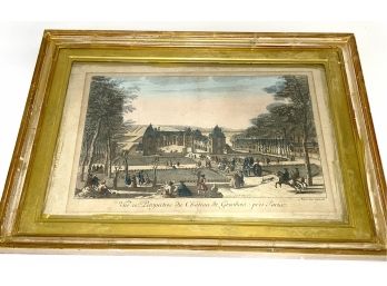 Antique French Hand Colored Engraving Of French Palace