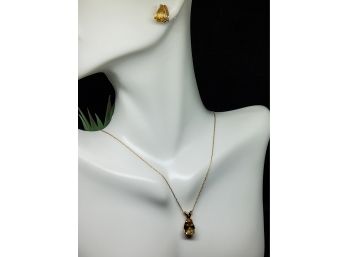 10K YG Yellow Topaz Pear Shaped Earring And Necklace Set