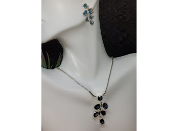 Stunning Sterling Silver Blue Topaz Earrings And Necklace Set