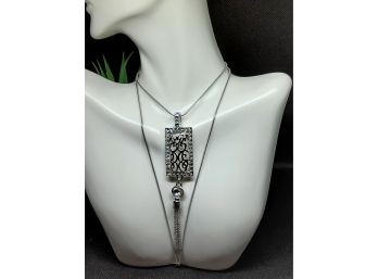 Beautiful Silver Tone CZ Necklace With Tassels