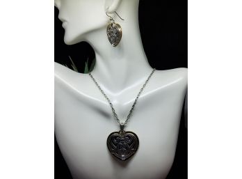 Brighton Silver And Gold Tone Heart Earring And Necklace Set