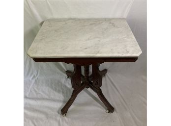 Rectangle Marble Top Side Table On Casters