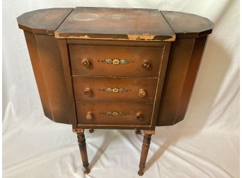 Pretty Little Side Table/cabinet With Hand Painted Flowers And Side Storage
