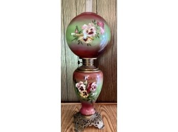 Magnificent Hand Painted Red And Green Gone With The Wind All Original Oil Lamp