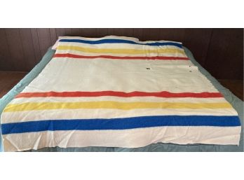 Set Of 2 Vintage JC Penney Golden Dawn 100 Wool Colorful Striped Bed Blankets