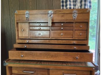 Vintage 12 Drawer Wooden Machinist Tool Chest Great Condition