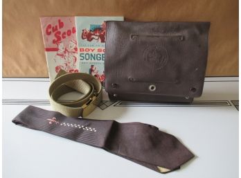 Vintage Boy Scout Tie, Belt Songbooks And Shower Kit