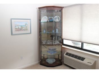 Vintage Glass Corner Curio Cabinet With Light Display