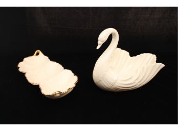 Lenox Swan Serving Dish And Leaf Tray