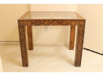 Mid Century Glass Top Wooden Side Table