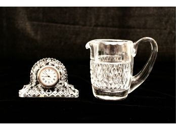 Waterford Lismore Cottage Clock And Waterford Crystal Creamer