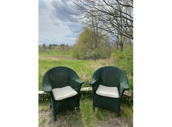 Antique Green Wicker Armchairs - PAIR 1 Of 2
