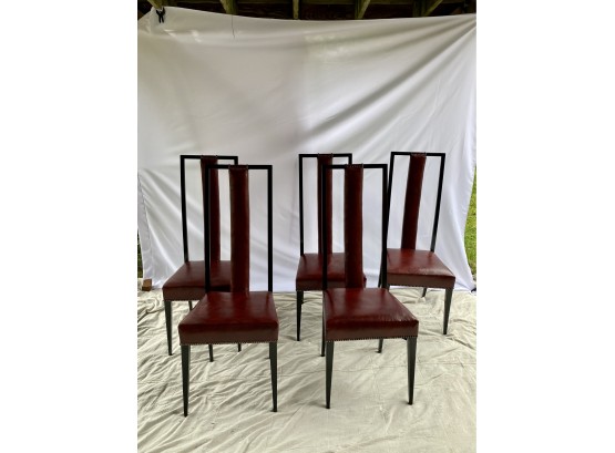 1990s Contemporary Red Leather Dining Chairs - Set Of 5
