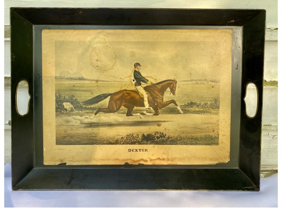 Currier & Ives 'Dexter' Trotting Horse Decoupage Tole Tray