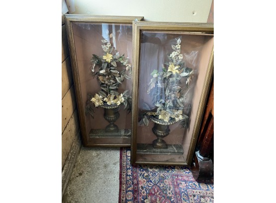 Pair Of Large Vintage Floral Victorian Fancywork-Style Shadowboxes