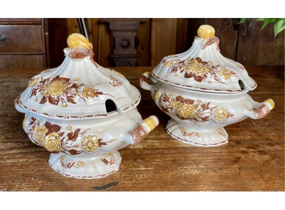Two Handpainted Majolica Covered Dishes From Italy