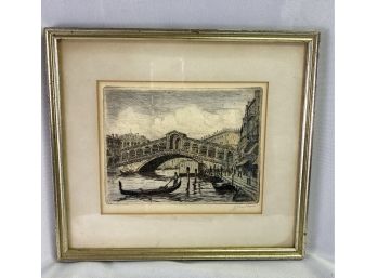 Framed And Matted Signed Engraving Of City Of Venice